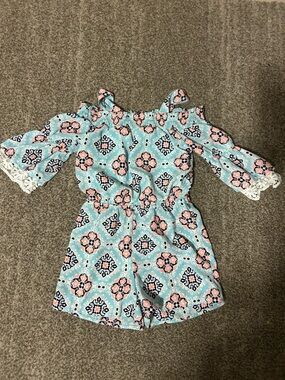 Michele Light Blue Floral Cold-Shoulder Romper